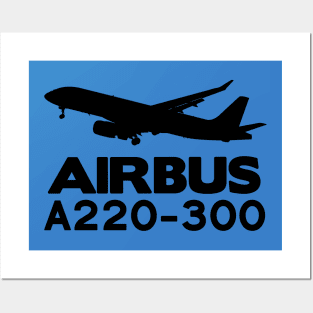 Airbus A220-300 Silhouette Print (Black) Posters and Art